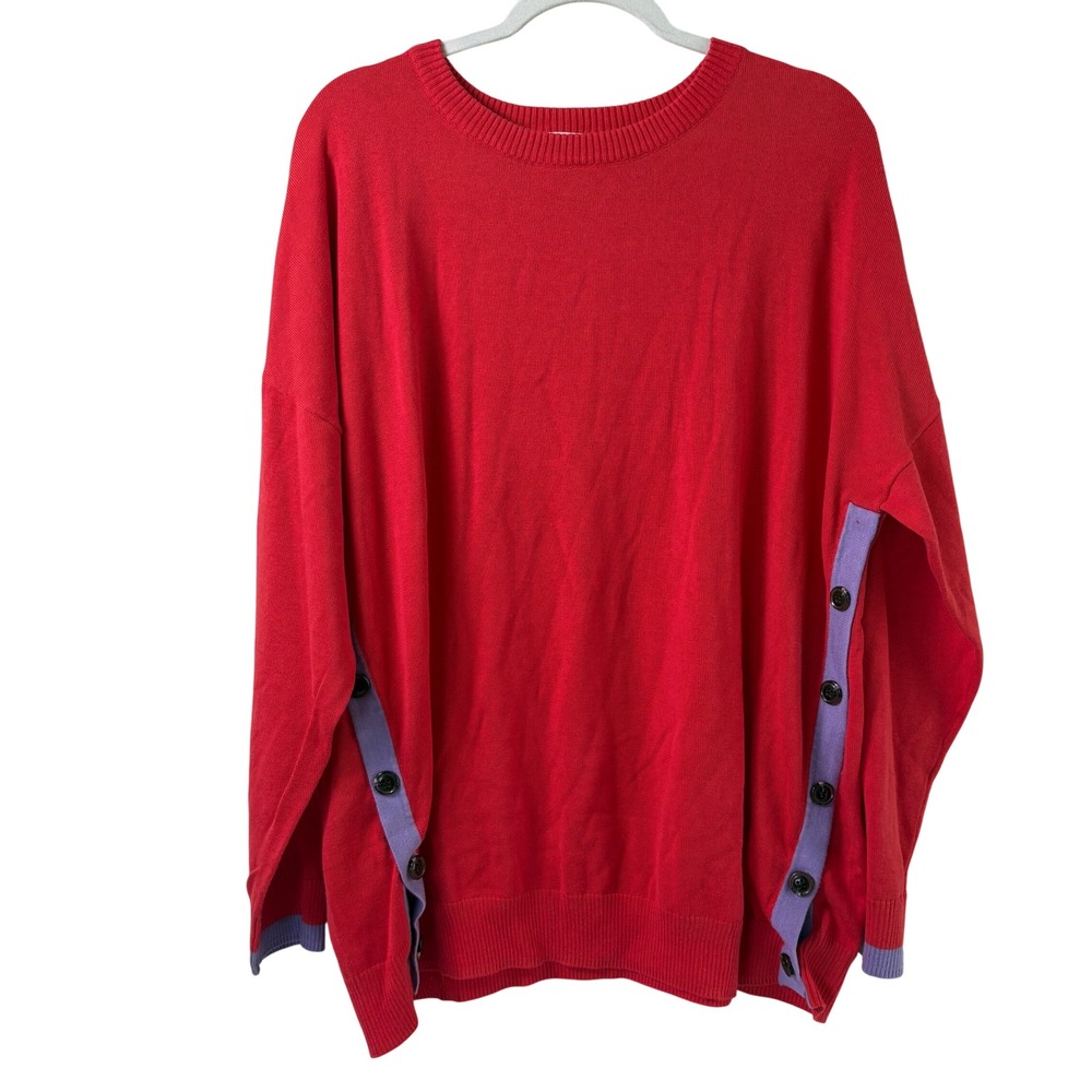 Belle‎ by Kim Gravel Sweater Size XL Red Side Button Long Sleeve A673743 NWOT
